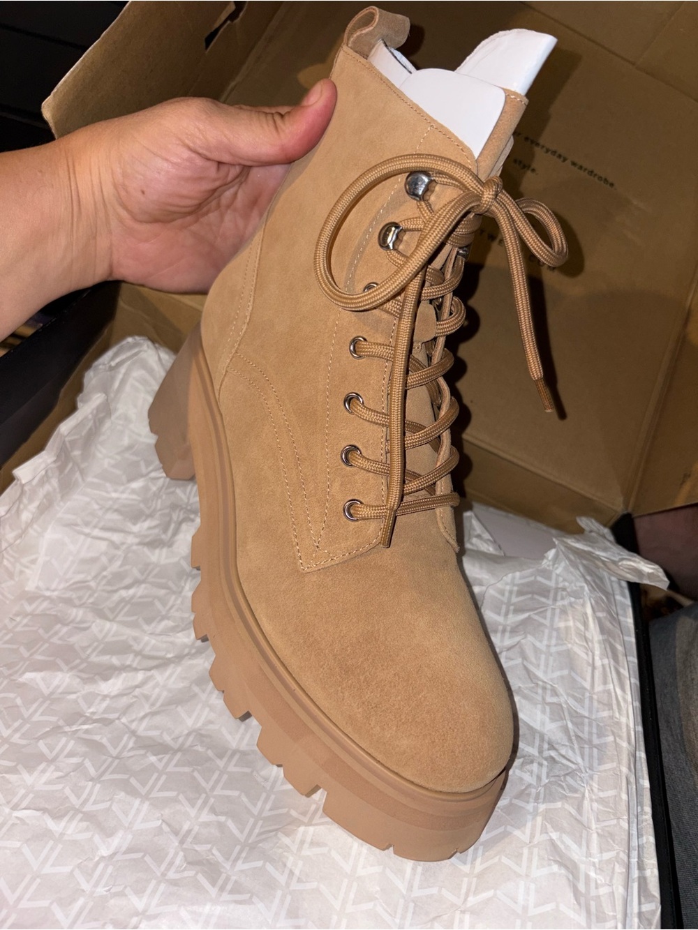 Marc Fisher Tan Lace-Up Platform Combat Boot